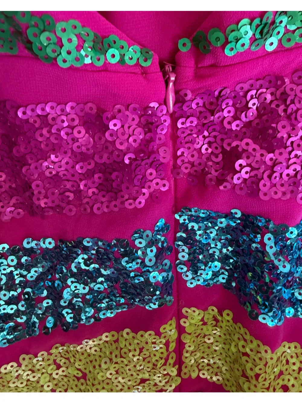 FUN Sparkly Sequin Halter Jumpsuit in Fuchsia, Teal & Lime - Picture 4 of 11